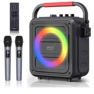 MOYLEAF Store Karaoke Machine Bluetooth Speaker and Two Wireless Microphones NIB